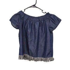 Lumiere Cold Shoulder Top Blue Denim Fringe Short Sleeve Womens Size Small